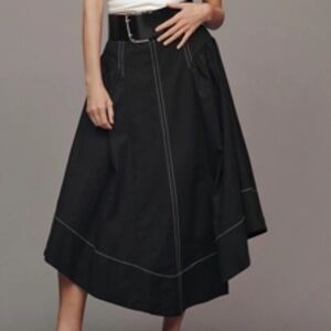 BY ANTHROPOLOGIE LINEN CURVED-HEM MIDI SKIRT